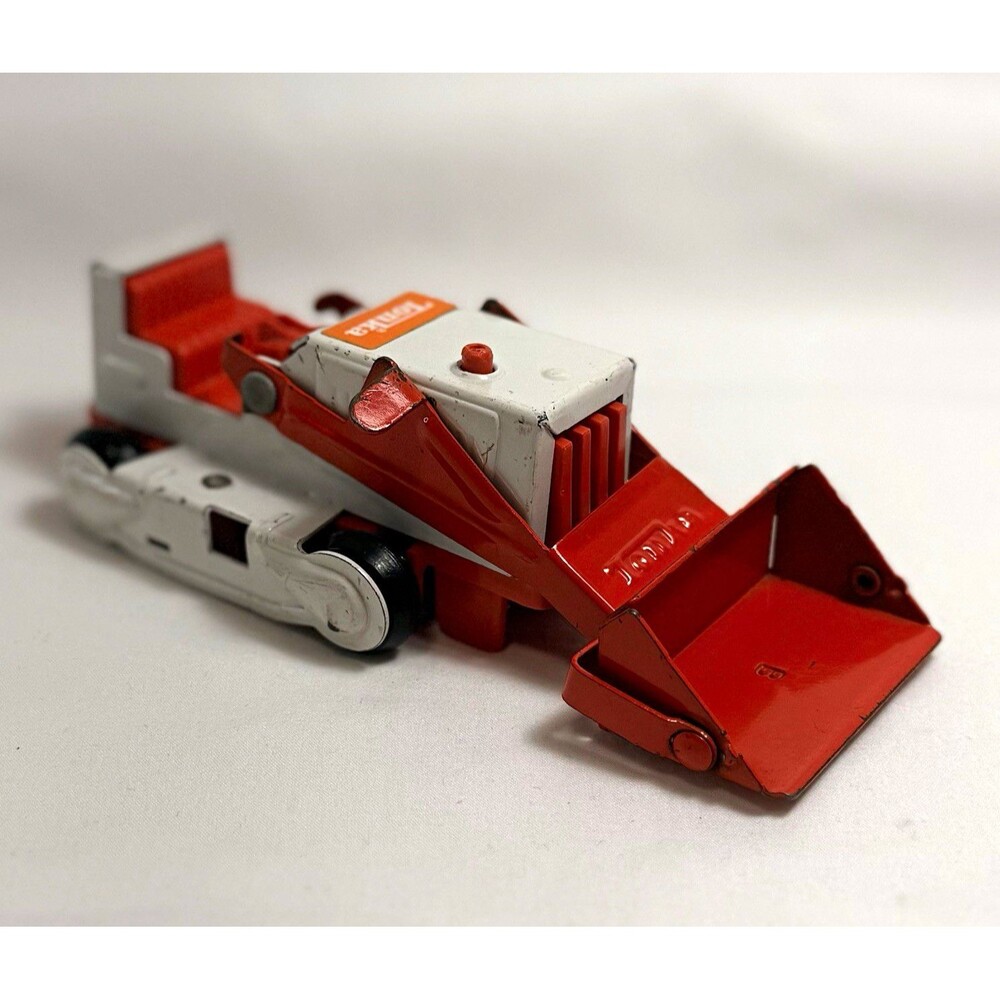 Vintage Tonka 810206 Front Loader Construction Toy Orange White Moving Bucket